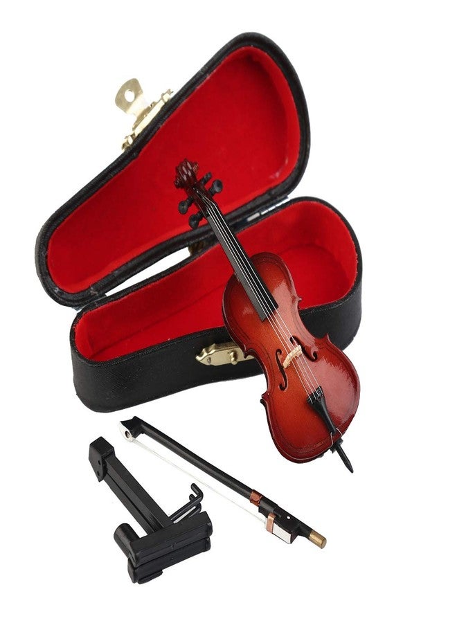 Dselvgvu Wooden Miniature Cello with Stand, Bow and Case Mini Musical Instrument Cello Replica Collectible Figurines Dollhouse Accessories Model Home Decoration Display Ornament (3.94"x1.38"x0.43") - Image 1
